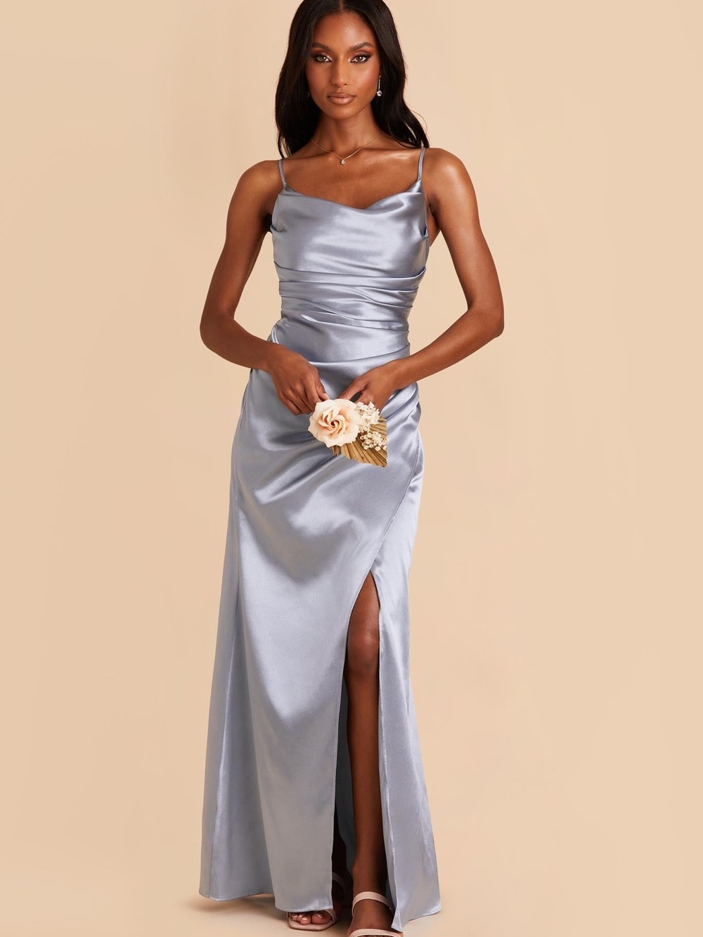Birdy Grey Lydia Dusty Blue Shiny Satin Formal Dress